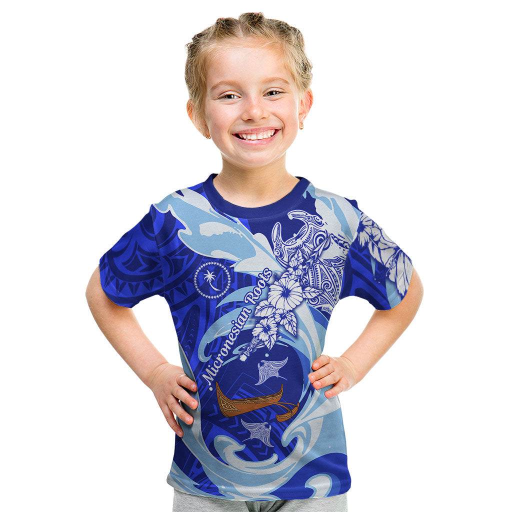 Chuuk Micronesian Roots Kid T Shirt Polynesian Tribal Pattern Hibiscus Flower And Stingray Art