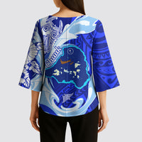 Chuuk Micronesian Roots Kimono Sleeve Blouse Polynesian Tribal Pattern Hibiscus Flower And Stingray Art