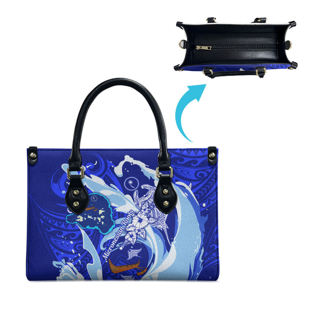 Chuuk Micronesian Roots Leather Bag Polynesian Tribal Pattern Hibiscus Flower And Stingray Art