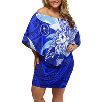 Chuuk Micronesian Roots Off Shoulder Short Dress Polynesian Tribal Pattern Hibiscus Flower And Stingray Art