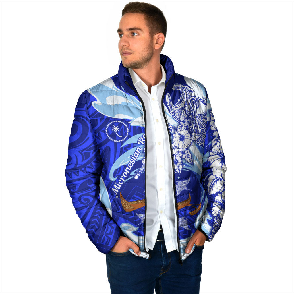 Chuuk Micronesian Roots Padded Jacket Polynesian Tribal Pattern Hibiscus Flower And Stingray Art