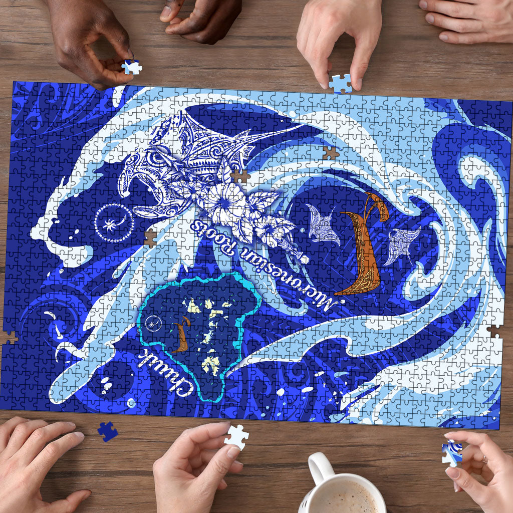 Chuuk Micronesian Roots Puzzle Polynesian Tribal Pattern Hibiscus Flower And Stingray Art