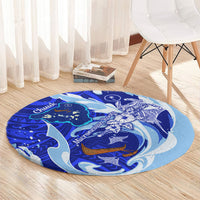 Chuuk Micronesian Roots Round Carpet Polynesian Tribal Pattern Hibiscus Flower And Stingray Art
