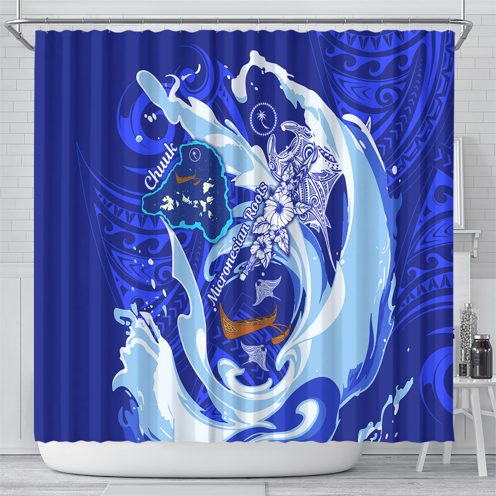 Chuuk Micronesian Roots Shower Curtain Polynesian Tribal Pattern Hibiscus Flower And Stingray Art TS04 - Polynesian Pride