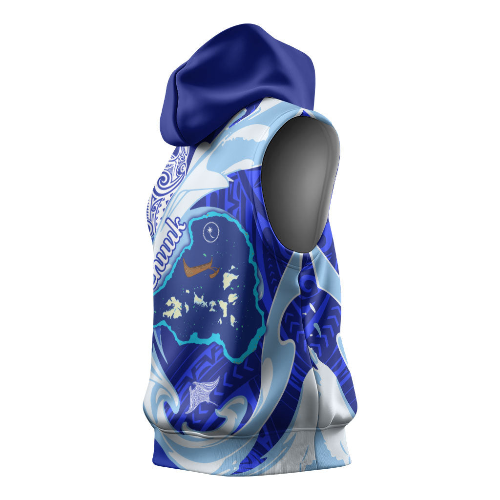 Chuuk Micronesian Roots Sleeveless Hoodie Polynesian Tribal Pattern Hibiscus Flower And Stingray Art