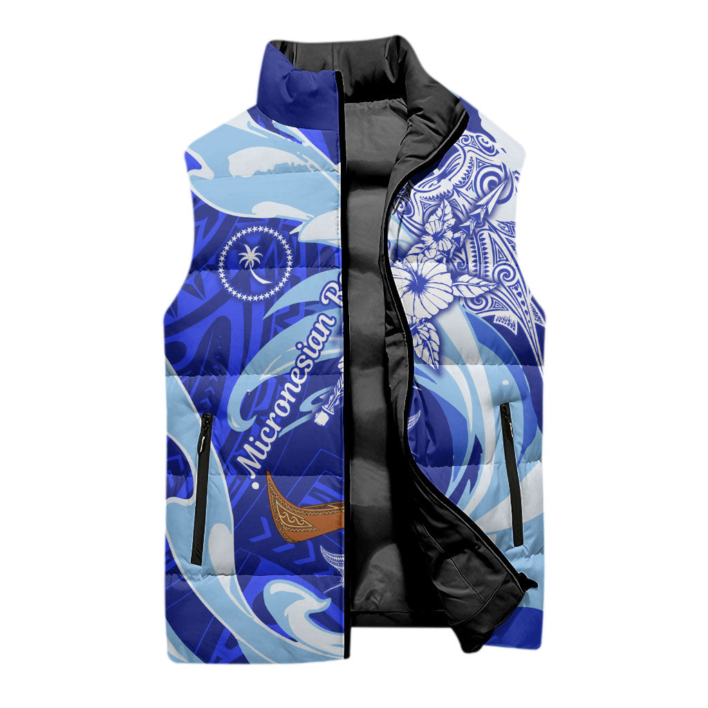 Chuuk Micronesian Roots Sleeveless Puffer Jacket Polynesian Tribal Pattern Hibiscus Flower And Stingray Art TS04 - Polynesian Pride