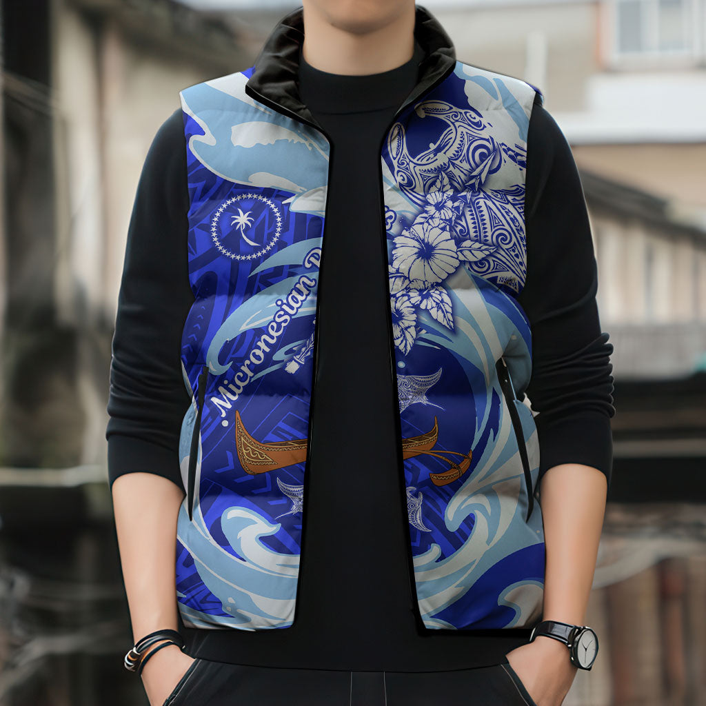 Chuuk Micronesian Roots Sleeveless Puffer Jacket Polynesian Tribal Pattern Hibiscus Flower And Stingray Art TS04 - Polynesian Pride