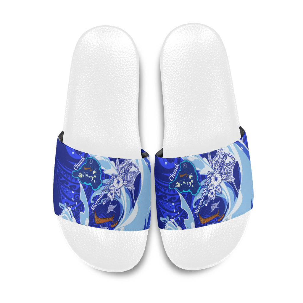 Chuuk Micronesian Roots Slide Sandals Polynesian Tribal Pattern Hibiscus Flower And Stingray Art