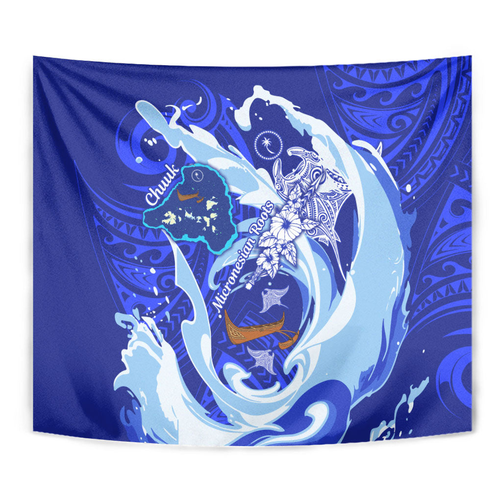Chuuk Micronesian Roots Tapestry Polynesian Tribal Pattern Hibiscus Flower And Stingray Art