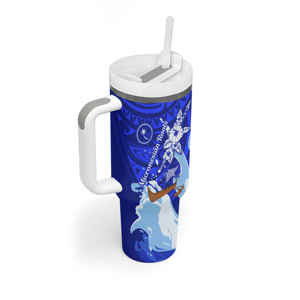 Chuuk Micronesian Roots Tumbler With Handle Polynesian Tribal Pattern Hibiscus Flower And Stingray Art
