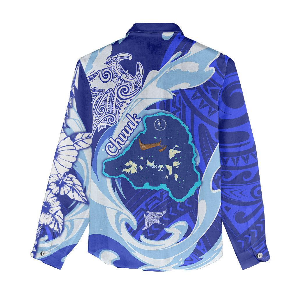 Chuuk Micronesian Roots Women Casual Shirt Polynesian Tribal Pattern Hibiscus Flower And Stingray Art