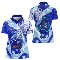 Chuuk Micronesian Roots Women Polo Shirt Polynesian Tribal Pattern Hibiscus Flower And Stingray Art