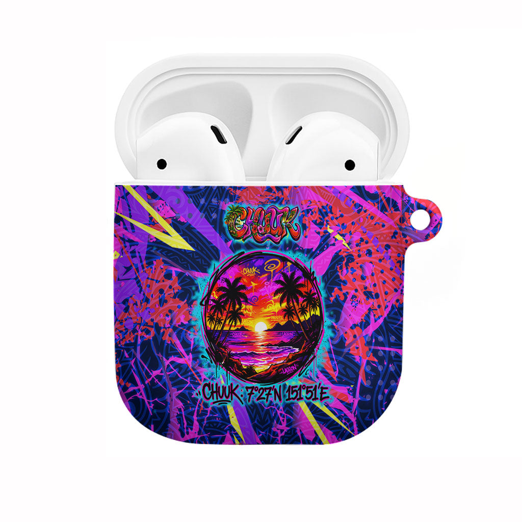 Chuuk Tropical Sunset Coordinates AirPods Case Neon Graffiti Polynesian Tribal TS04 Purple Pink - Polynesian Pride