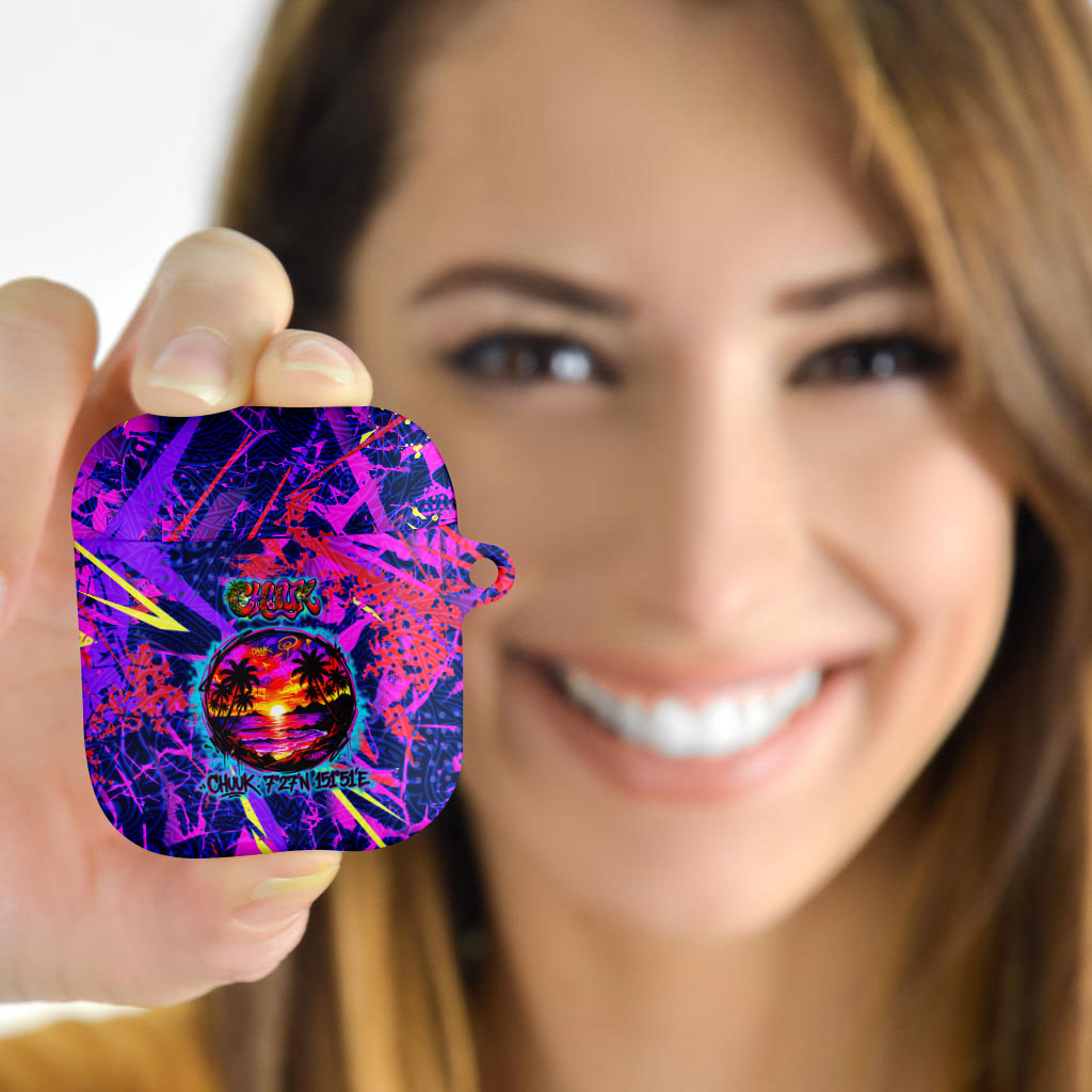 Chuuk Tropical Sunset Coordinates AirPods Case Neon Graffiti Polynesian Tribal