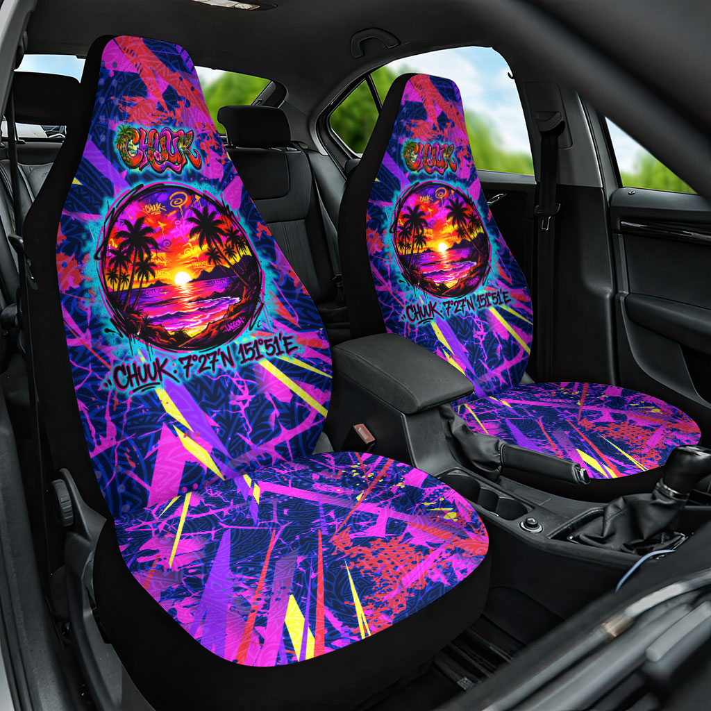 Chuuk Tropical Sunset Coordinates Car Seat Cover Neon Graffiti Polynesian Tribal TS04 One Size Purple Pink - Polynesian Pride