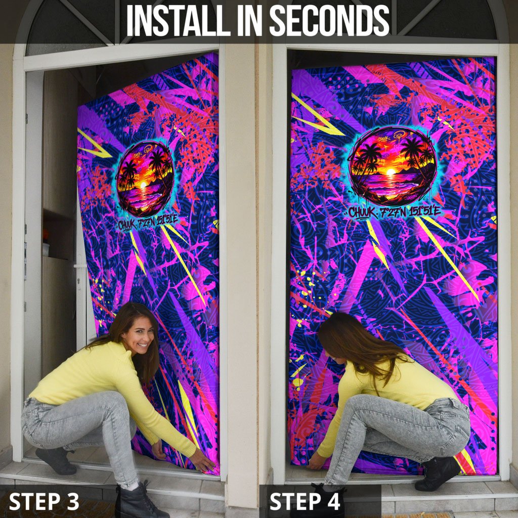 Chuuk Tropical Sunset Coordinates Door Cover Neon Graffiti Polynesian Tribal
