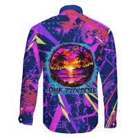Chuuk Tropical Sunset Coordinates Family Matching Off The Shoulder Long Sleeve Dress and Hawaiian Shirt Neon Graffiti Polynesian Tribal