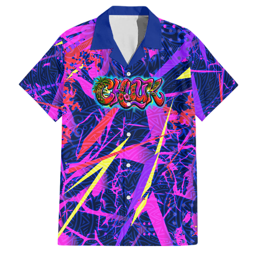 Chuuk Tropical Sunset Coordinates Family Matching Tank Maxi Dress and Hawaiian Shirt Neon Graffiti Polynesian Tribal