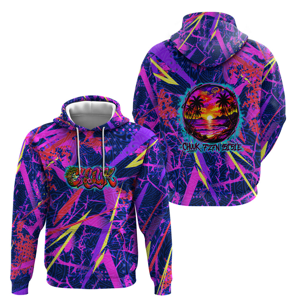 Chuuk Tropical Sunset Coordinates Hoodie Neon Graffiti Polynesian Tribal
