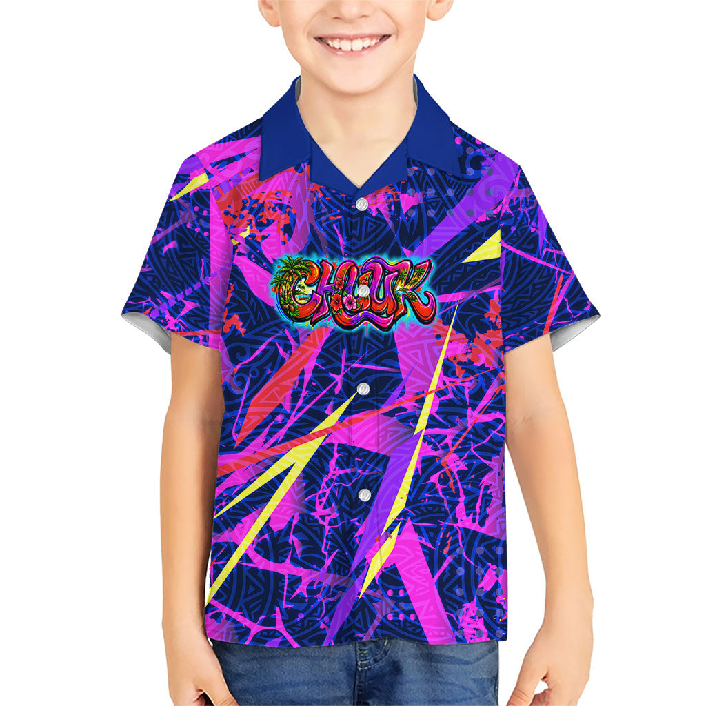 Chuuk Tropical Sunset Coordinates Kid Hawaiian Shirt Neon Graffiti Polynesian Tribal