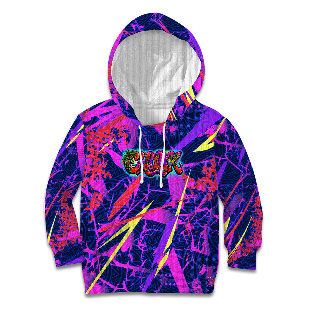 Chuuk Tropical Sunset Coordinates Kid Hoodie Neon Graffiti Polynesian Tribal
