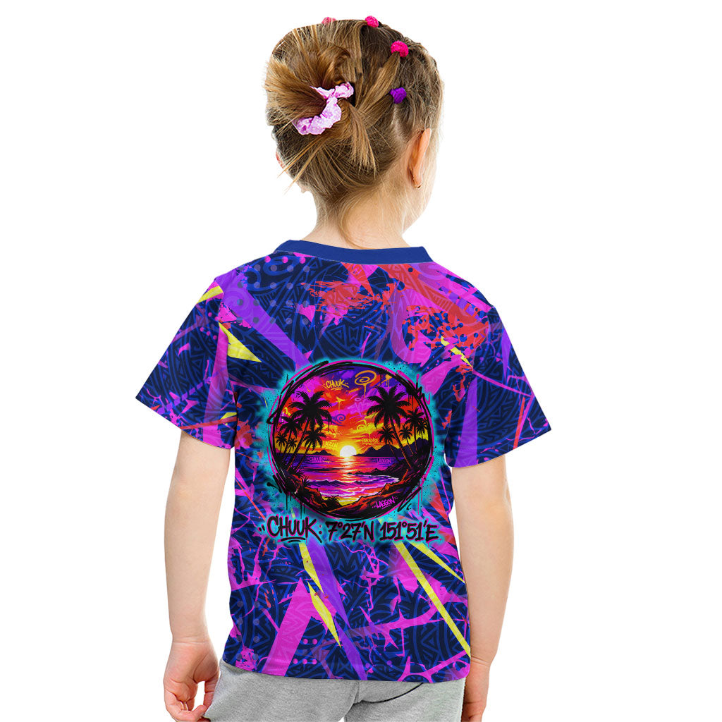 Chuuk Tropical Sunset Coordinates Kid T Shirt Neon Graffiti Polynesian Tribal