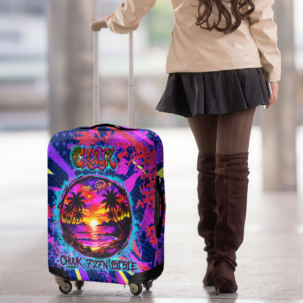 Chuuk Tropical Sunset Coordinates Luggage Cover Neon Graffiti Polynesian Tribal