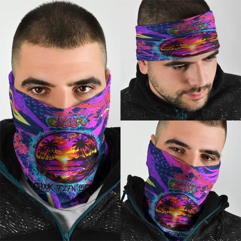Chuuk Tropical Sunset Coordinates Neck Gaiter Neon Graffiti Polynesian Tribal