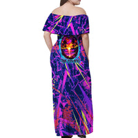 Chuuk Tropical Sunset Coordinates Off Shoulder Maxi Dress Neon Graffiti Polynesian Tribal