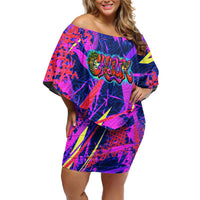 Chuuk Tropical Sunset Coordinates Off Shoulder Short Dress Neon Graffiti Polynesian Tribal