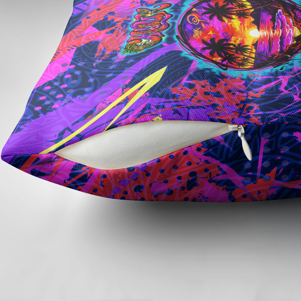 Chuuk Tropical Sunset Coordinates Pillow Cover Neon Graffiti Polynesian Tribal