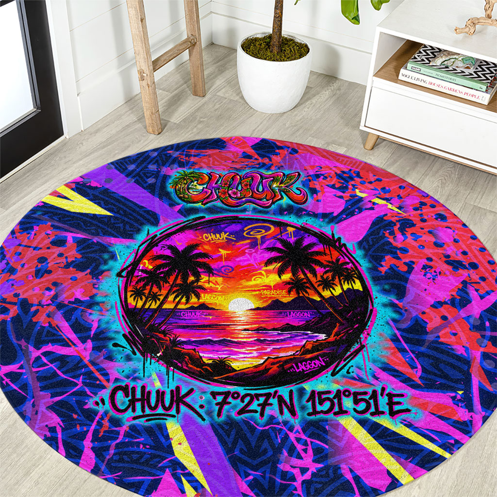 Chuuk Tropical Sunset Coordinates Round Carpet Neon Graffiti Polynesian Tribal