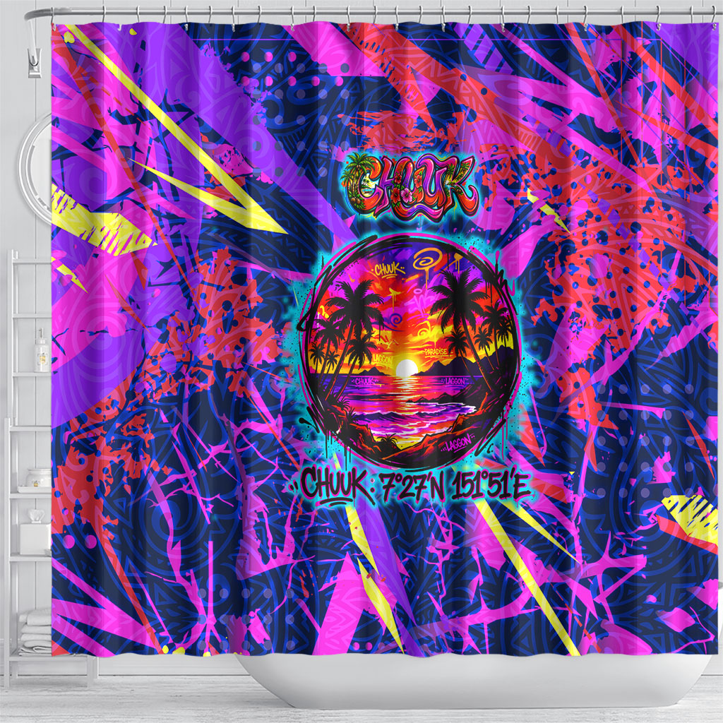 Chuuk Tropical Sunset Coordinates Shower Curtain Neon Graffiti Polynesian Tribal