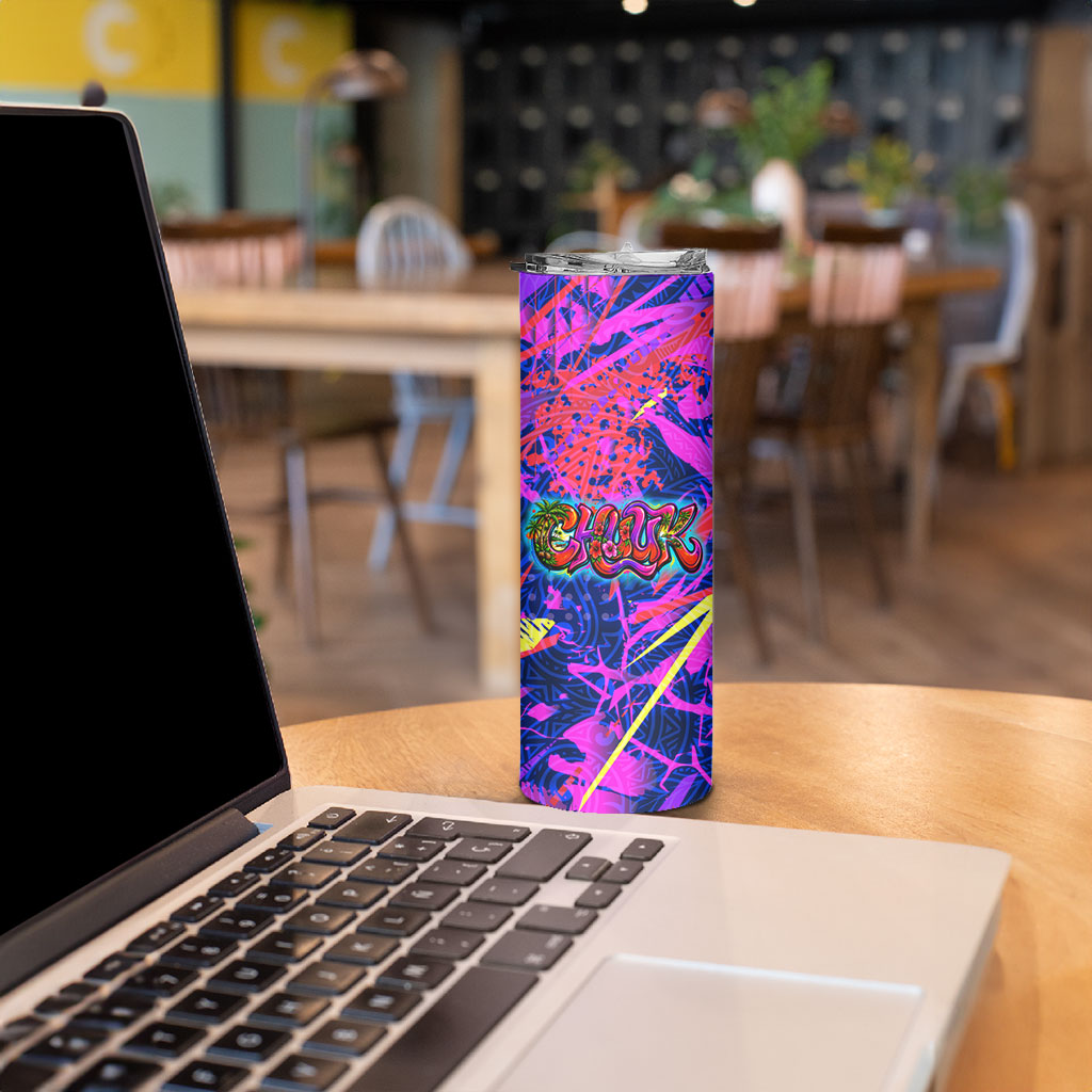 Chuuk Tropical Sunset Coordinates Skinny Tumbler Neon Graffiti Polynesian Tribal