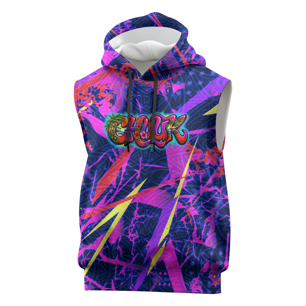 Chuuk Tropical Sunset Coordinates Sleeveless Hoodie Neon Graffiti Polynesian Tribal
