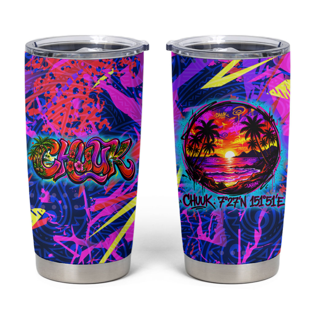 Chuuk Tropical Sunset Coordinates Tumbler Cup Neon Graffiti Polynesian Tribal