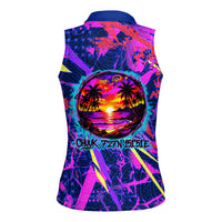 Chuuk Tropical Sunset Coordinates Women Sleeveless Polo Shirt Neon Graffiti Polynesian Tribal