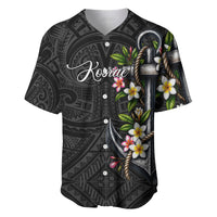 Kosrae Nautical Heritage Baseball Jersey Polynesian Tribal Anchor With Plumeria Tropical Art