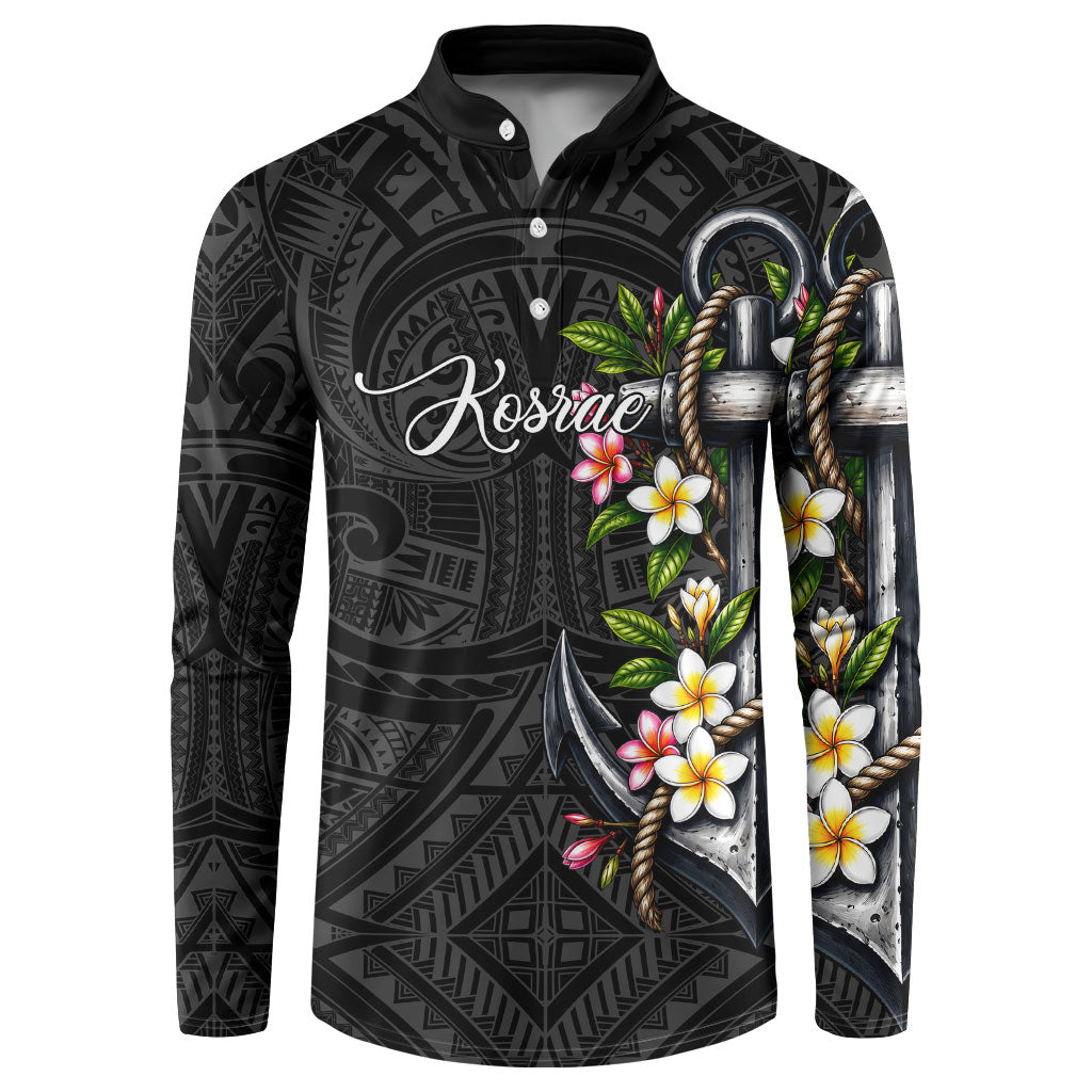 Kosrae Nautical Heritage Button Sweatshirt Polynesian Tribal Anchor With Plumeria Tropical Art
