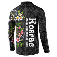 Kosrae Nautical Heritage Button Sweatshirt Polynesian Tribal Anchor With Plumeria Tropical Art