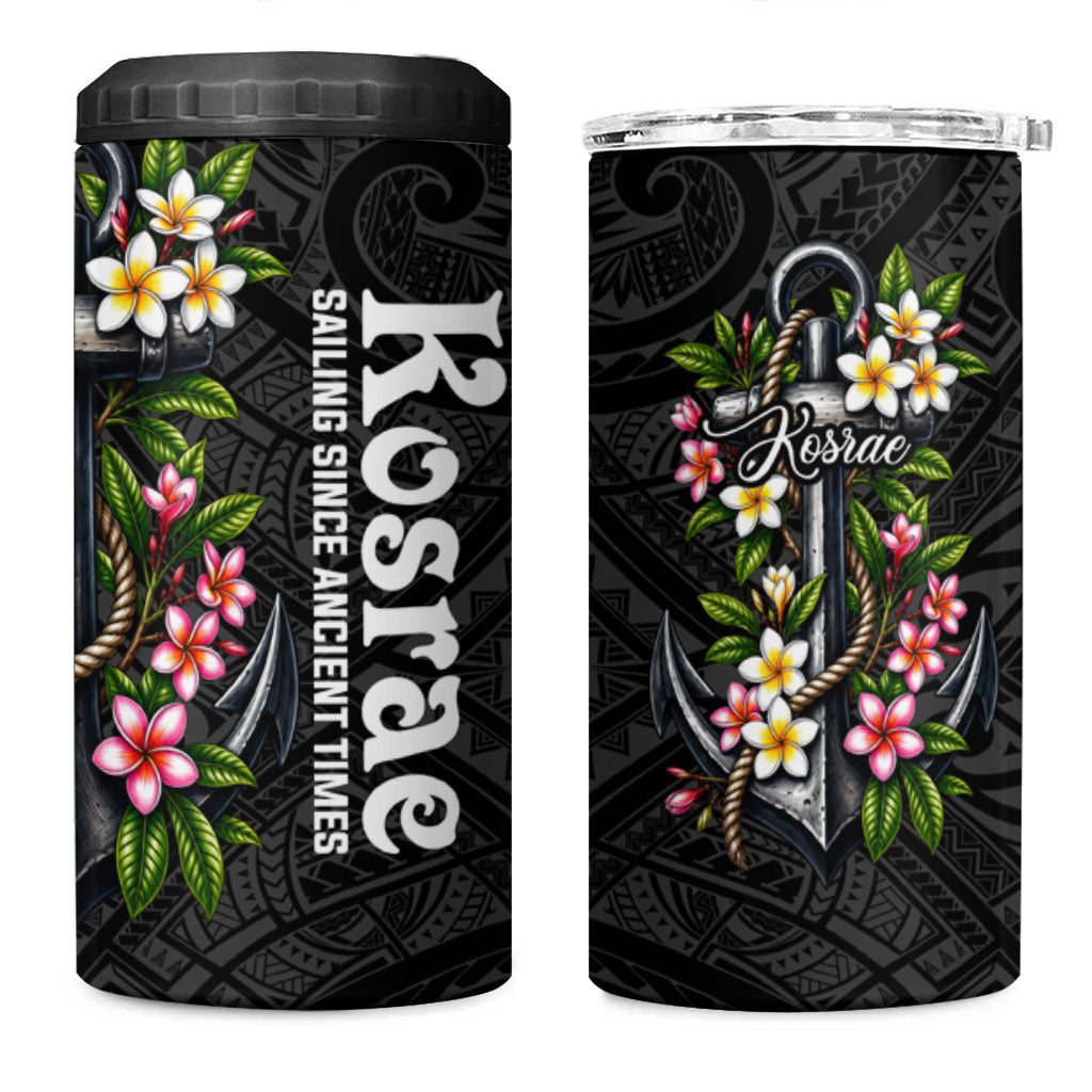 Kosrae Nautical Heritage 4 in 1 Can Cooler Tumbler Polynesian Tribal Anchor With Plumeria Tropical Art