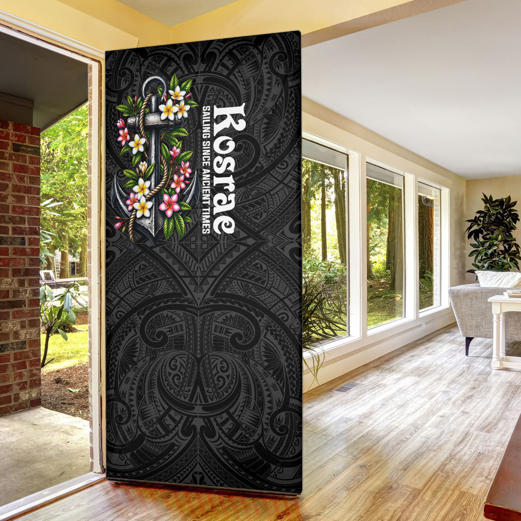 Kosrae Nautical Heritage Door Cover Polynesian Tribal Anchor With Plumeria Tropical Art