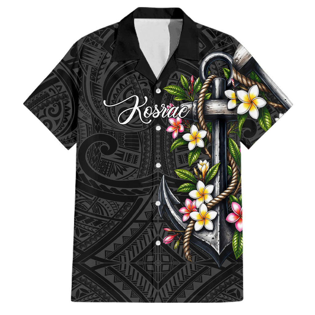 Kosrae Nautical Heritage Family Matching Long Sleeve Bodycon Dress and Hawaiian Shirt Polynesian Tribal Anchor With Plumeria Tropical Art
