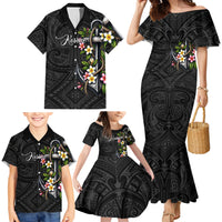 Kosrae Nautical Heritage Family Matching Mermaid Dress and Hawaiian Shirt Polynesian Tribal Anchor With Plumeria Tropical Art