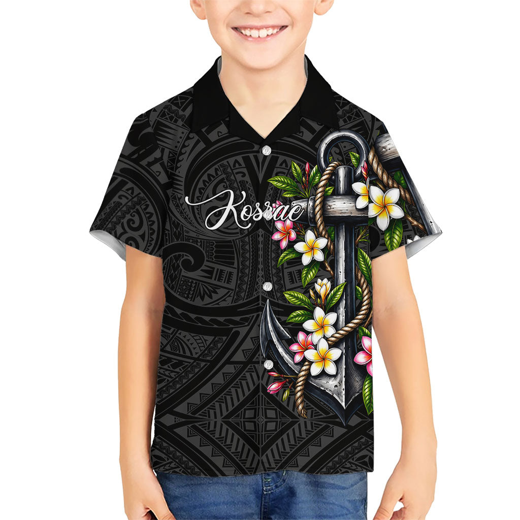 Kosrae Nautical Heritage Family Matching Off The Shoulder Long Sleeve Dress and Hawaiian Shirt Polynesian Tribal Anchor With Plumeria Tropical Art