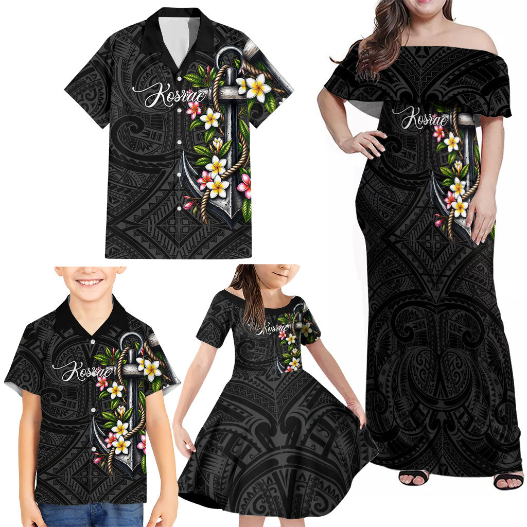 Kosrae Nautical Heritage Family Matching Off Shoulder Maxi Dress and Hawaiian Shirt Polynesian Tribal Anchor With Plumeria Tropical Art TS04 - Polynesian Pride
