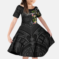 Kosrae Nautical Heritage Family Matching Off Shoulder Short Dress and Hawaiian Shirt Polynesian Tribal Anchor With Plumeria Tropical Art