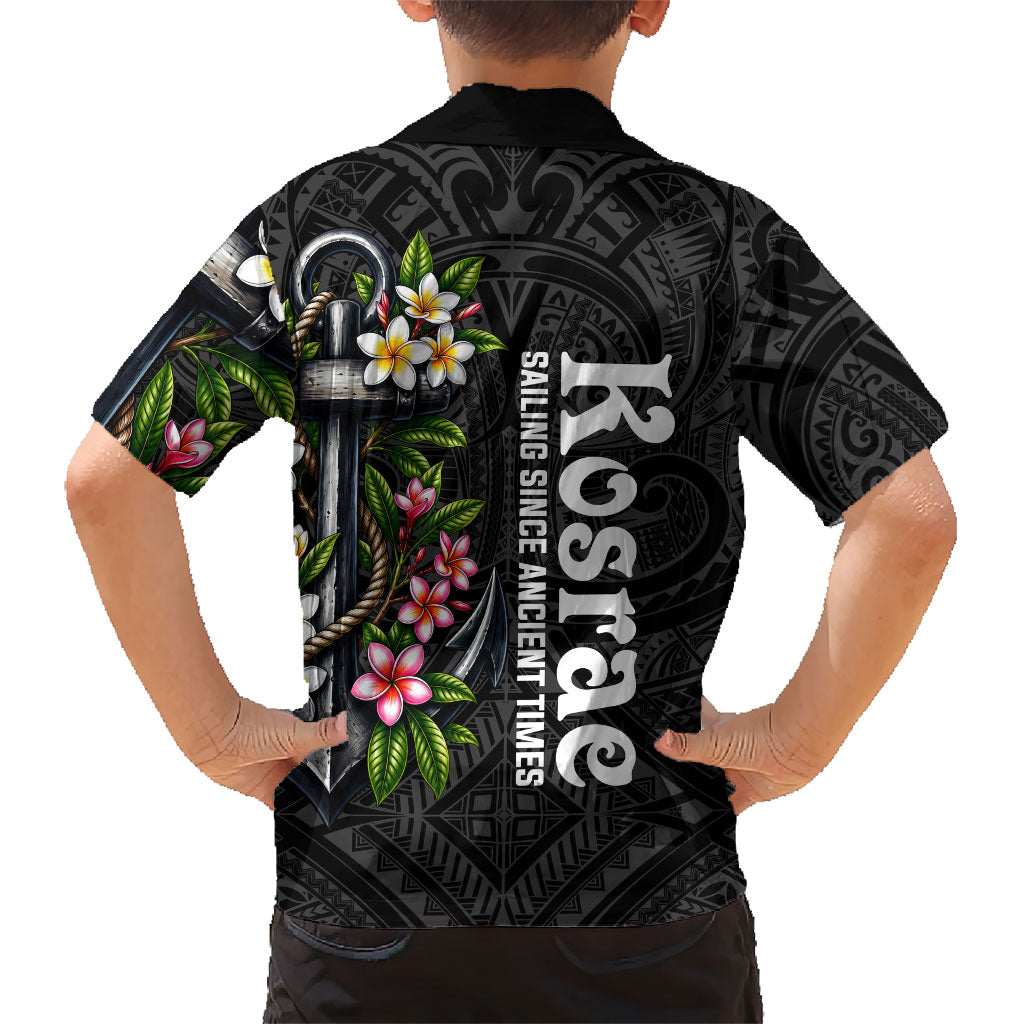 Kosrae Nautical Heritage Family Matching Short Sleeve Bodycon Dress and Hawaiian Shirt Polynesian Tribal Anchor With Plumeria Tropical Art