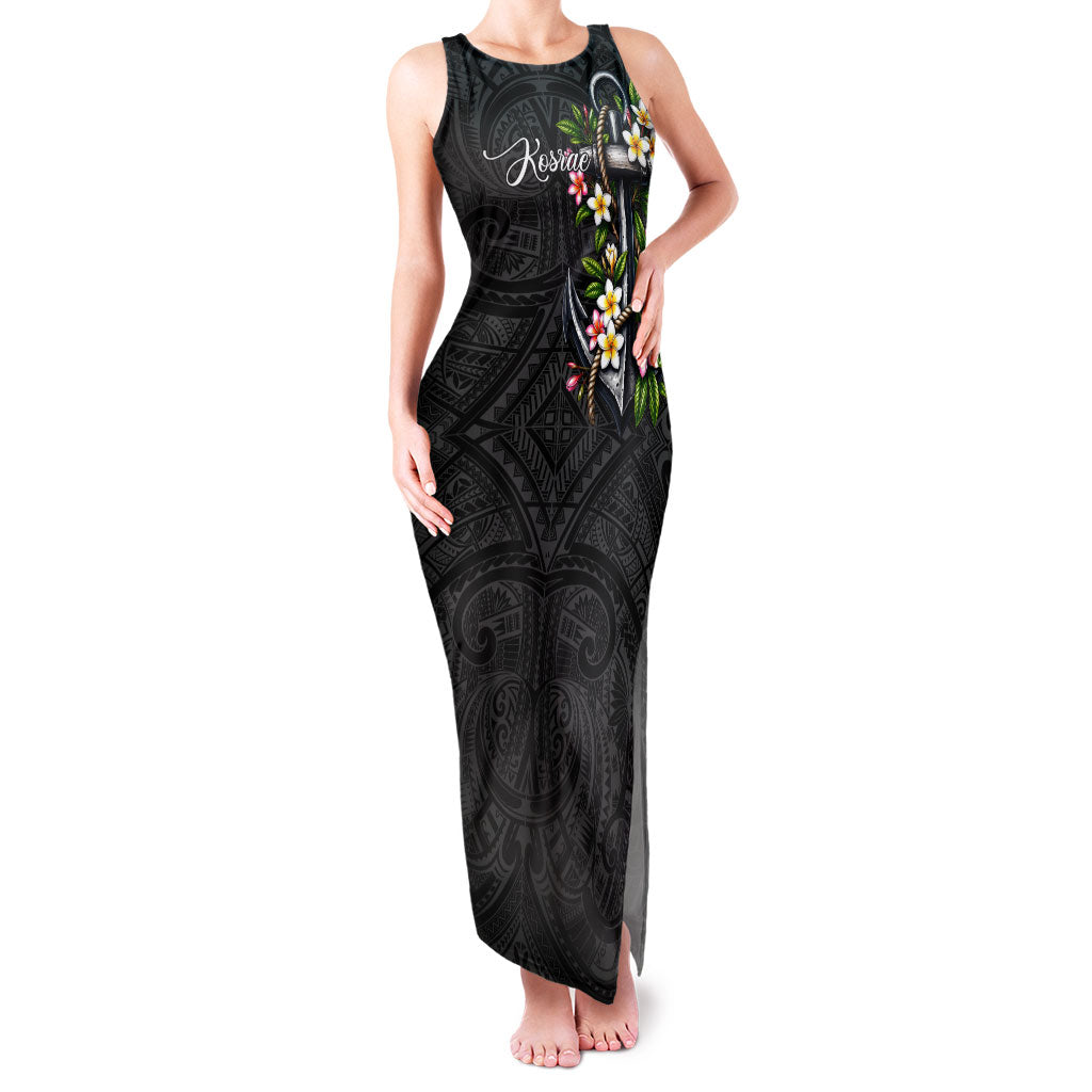 Kosrae Nautical Heritage Family Matching Tank Maxi Dress and Hawaiian Shirt Polynesian Tribal Anchor With Plumeria Tropical Art