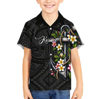 Kosrae Nautical Heritage Family Matching Tank Maxi Dress and Hawaiian Shirt Polynesian Tribal Anchor With Plumeria Tropical Art